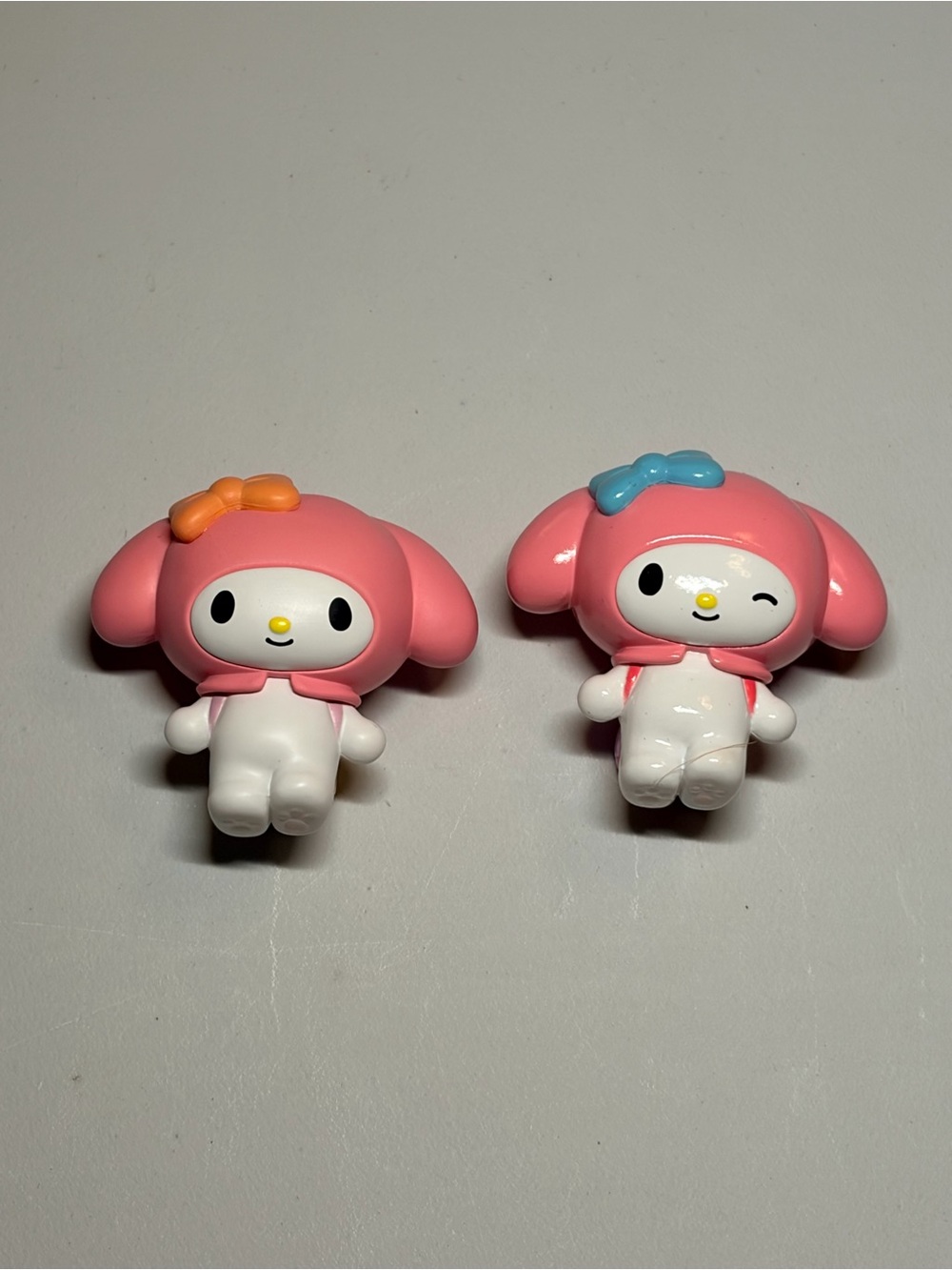 Sanrio My Melody Pink Twin Figurines with Orange & Blue Bows